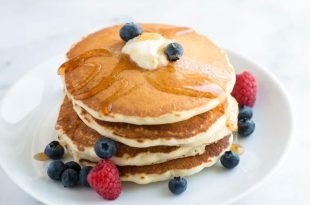 A stack of fluffy pancakes